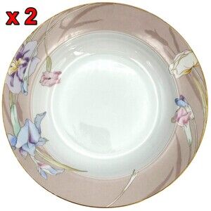 2 Mikasa Charisma Beige L9048 Soup Bowl 8.5" Floral Dinnerware VTG